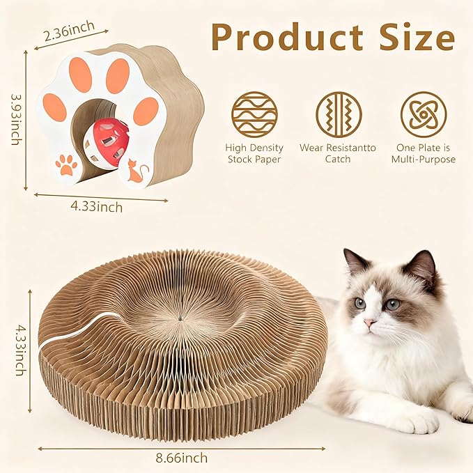 Cat Scratcher Toys for Indoor Cats - 2PCS Kitty Kurlz Magic Organ Cat Scratcher Board, Cardboard Cat Scratching Board Ball Scratcher Pad