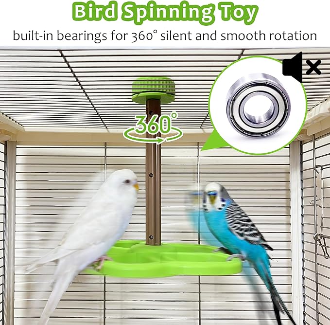 Washable Bird Spinning Toy, 360° Rotation Parrot Perch with Anti-Slip Texture, Sturdy Hanging Parakeet Toys with 1.8'' Larger Washer Fit Most Birds Cage, Large Bird Cage Toy for Cockatiel Budgie