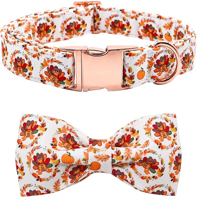 Dog Collar - Thanksgiving Turkey Dog Collar Gift Soft Bow Collar Adjustable Metal Buckle Pet Collar for Medium Dogs
