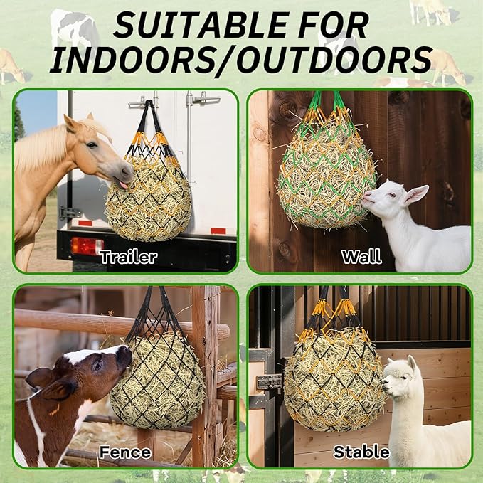 3 Pcs Hay Bags for Horses, Hay Nets for Horses Goat Sheep,Goat Hay Feeder for Slower Feeding,Strong Load-Bearing Hay Bag Hanging for Horse Stable Trailer