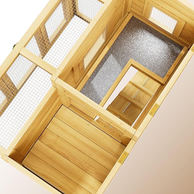 Outdoor Chicken coops for 2-4 Chickens Wooden with Waterproof Asphalt Roof, Ramp, and Multiple Doors Openable Top Pull-Out Tray Suitable for Outdoor Backyard (Yellow-Brown)