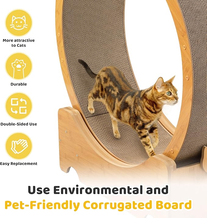 COZIWOW Cat Exercise Wheel 34" - Large Treadmill with Scratching Pad & Locking Mechanism - Promotes Indoor Cats' Health and Fitness