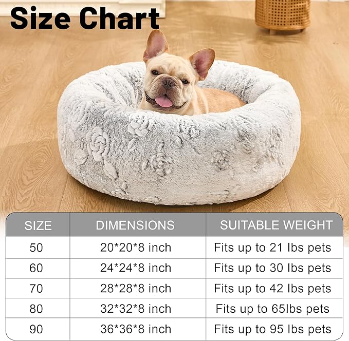 Dog Calming Beds for Small Medium Large Dogs - Round Donut Washable Puppy Dog Bed, Anti-Slip Faux Fur Fluffy Donut Cuddle Anxiety Cat Pet Bed (20" Rose)