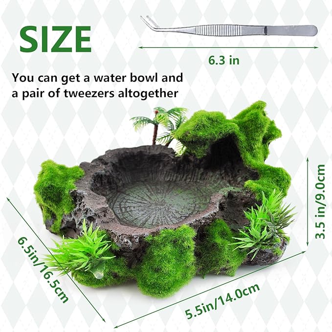 kathson Resin Reptile Bowl Bearded Dragon Food Dish Lizard Water Dish Reptiles Feeding Bowls with Feeder Tweezer for Leopard Gecko Tortoise Chameleon Water Frog Hermit Crab