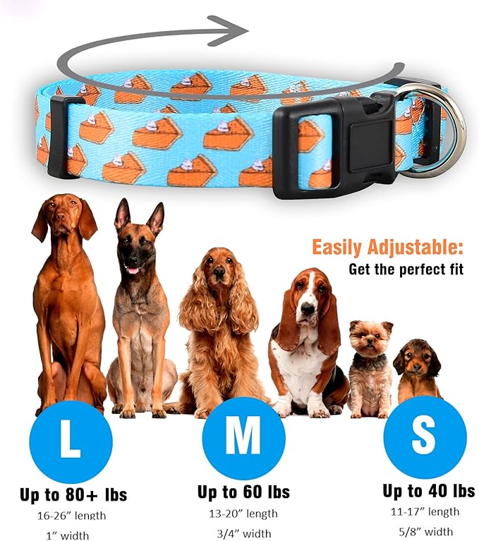 Native Pup Thanksgiving Dog Collar- Fall Collars for Dogs- Autumn Leaf, Turkey, Pumpkin Pie, Holiday Leaves- Girl Boy Puppy- Adjustable for Small, Medium, Large Breeds (Pumpkin Pie, Medium)