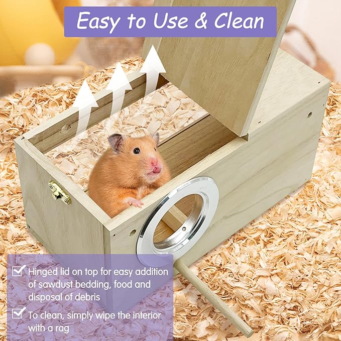 Hamiledyi Wooden Hamster House Hideout Small Animals House Habitat with Chew Toys Hideaway House Hamster Cage Accessories for Syrian Dwarf Hamster Mice Gerbils
