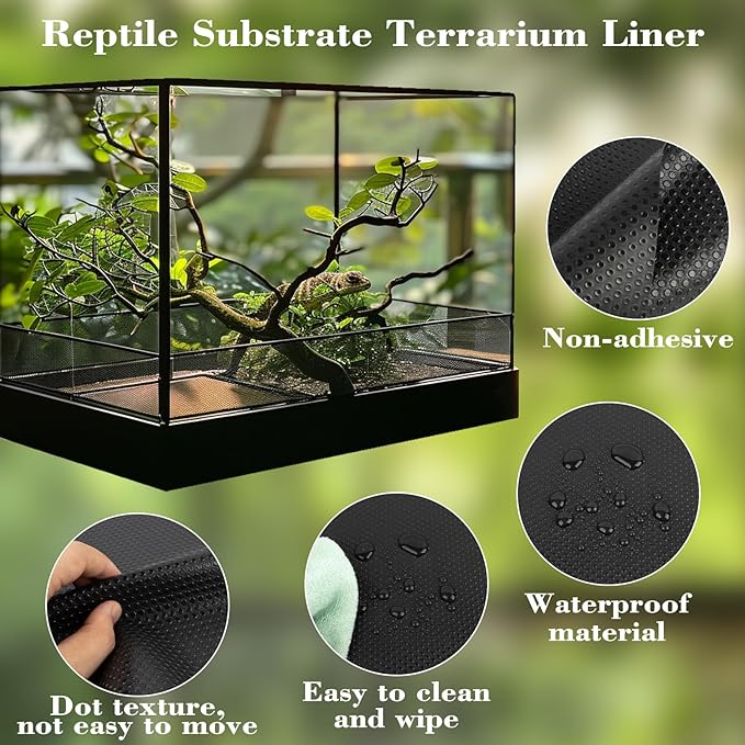 MAQIHAN 6.5 FT Reptile Substrate Mat - Reptile Carpet Mat Terrarium Bearded Dragon Tank Mat Reptile Tank Liner Bedding Accessories Substrate for Leopard Gecko Snake Tortoise Gecko Lizard (Black)