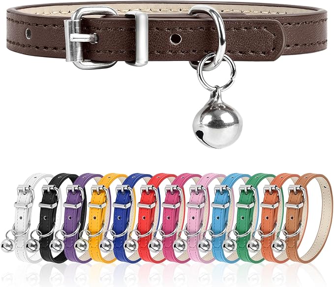 S Dog Collar for Small Dogs Adjustable Dog Collars Cat Collar for Small Medium Large Dogs 3/8 inch Width (Brown, S)