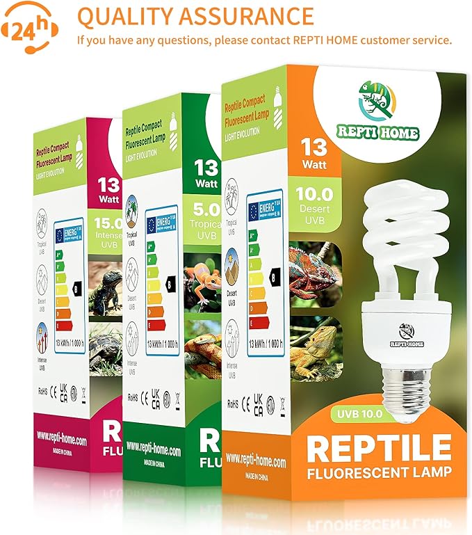 UVB Reptile Light 10.0, 13W Desert UVA UVB Bulb for Reptiles, Compact Desert Terrarium Lamp, Reptile UVB Light Bulb for Bearded Dragon, Lizard, Tortoise, Snake, Gecko