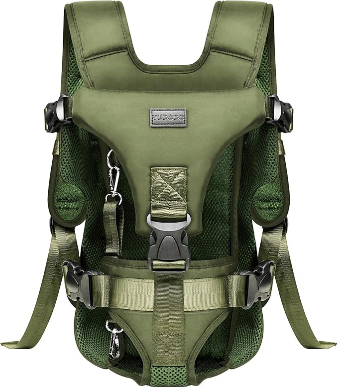 Pet Dog Front Carrier Backpacks, Legs Out Secure-Fit Dog Front Carrier for Small Dogs Up to 17 lbs, Adjustable Hands Free Pet Chest Carriers for Hiking Cycling (M, Green)