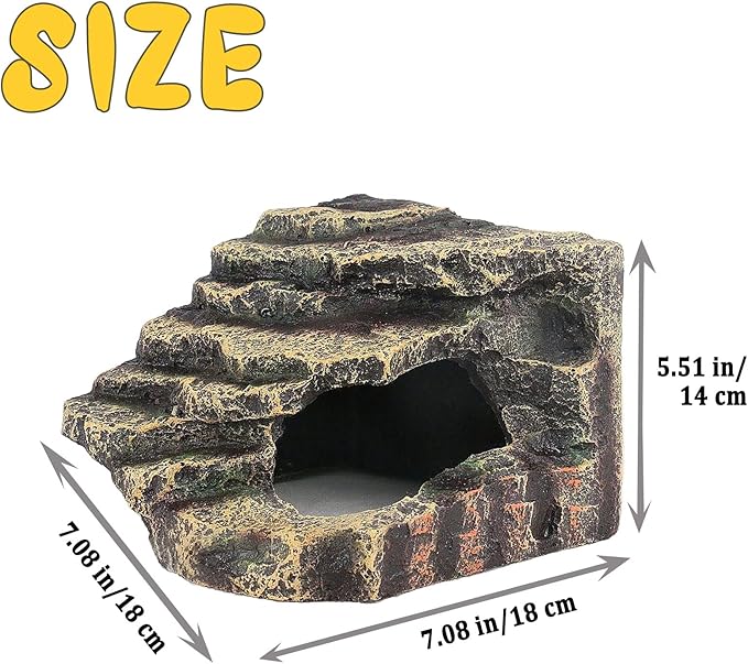 kathson Turtles Basking Platform Reptile Hiding Cave Hideouts for Aquatic Turtles, Frog, Newts and Salamanders