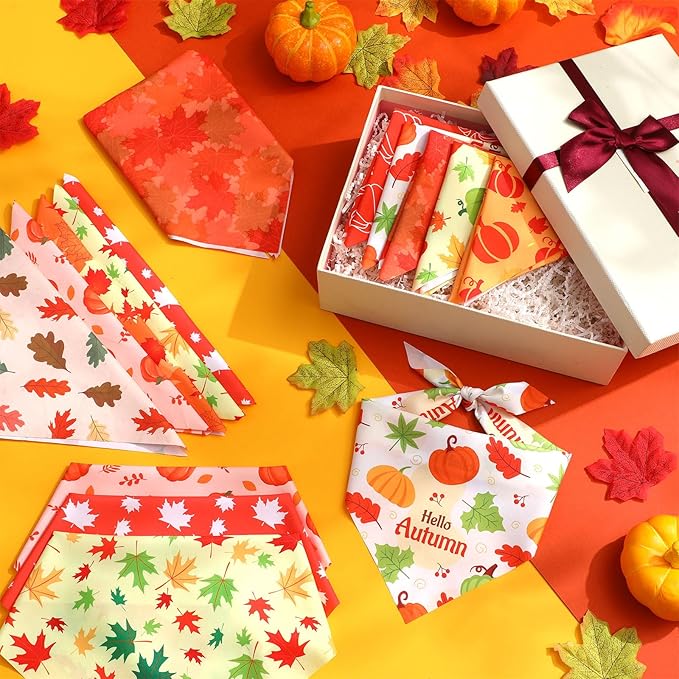 Weewooday 50 Pcs Fall Dog Bandanas Bulk for Dogs Soft Bibs Adjustable Triangle pet Bandana for Small Medium Large Costume(Leaves Pattern, 25.6 x 17.7 x 17.7 Inch)