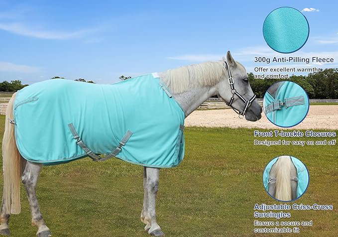 Horse Fleece Cooler, Blanket Liner - 300g Anti-Pilling Fleece, Moisture-Wicking, Cooling & Drying for Post-Workout, Bath & Travel, Prevent Overheating & Chilling Mintgreen 72