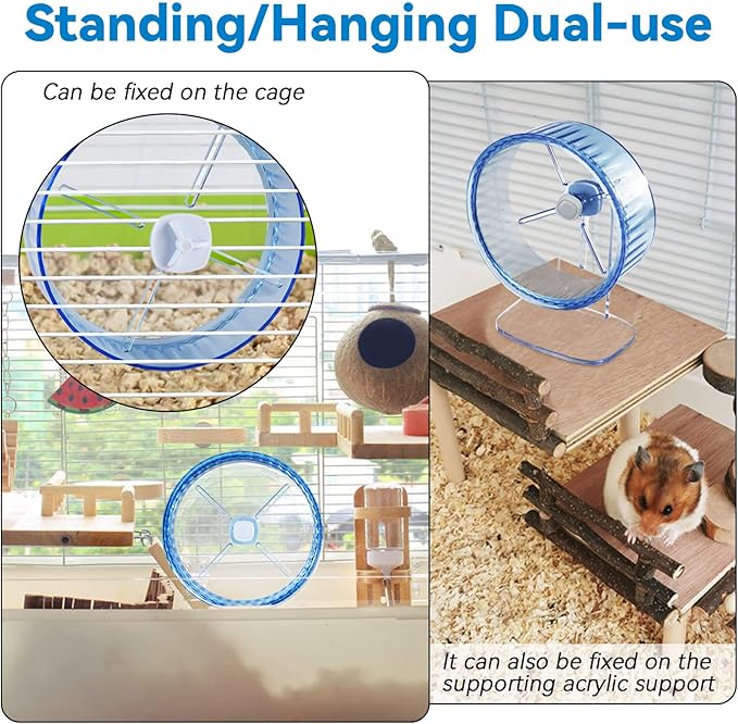 9In Hamster Wheel, Adjustable Chinchilla Wheel, Silent Spinner for Dwarf Syrian Gerbils Mice and Other Small Size Pets (9 Inch, Blue)