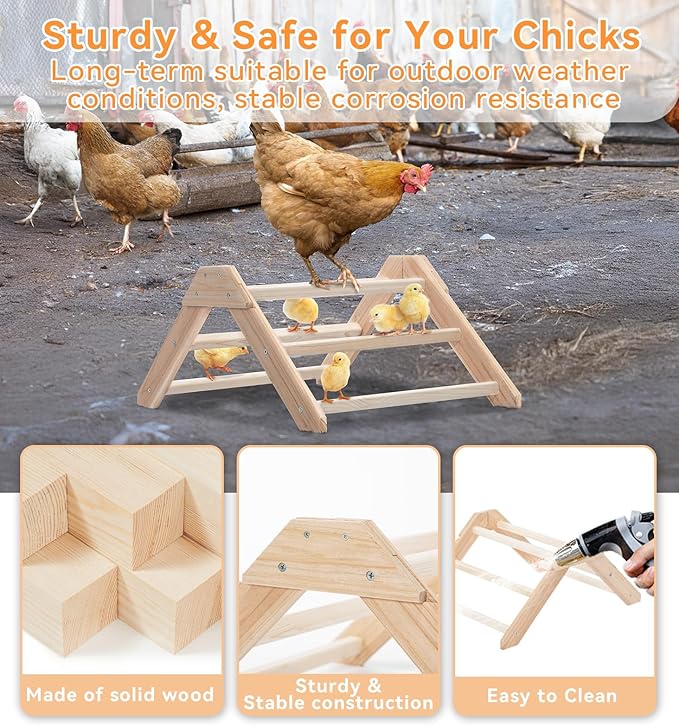PETSFIT Chick Perch Prevent Rotation Design, Strong Wooden Chicken Roosting Bar, Easy to Assemble and Clean, Fun Toys for Chick Indoor/Outdoor Use