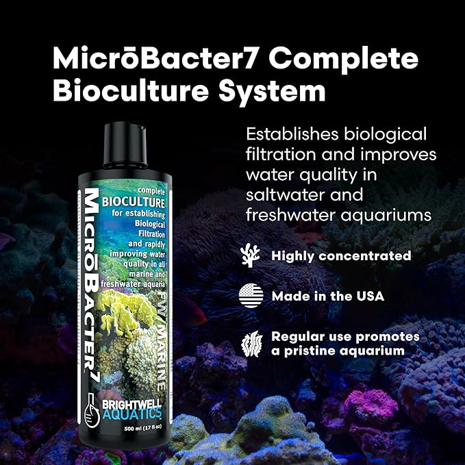 Brightwell Aquatics MicroBacter7 Complete Bioculture for Fish Tank or Aquarium - Populates Biological Filter Media for Saltwater and Freshwater Fish - Aquarium Water Treatments, 16.9 fl oz