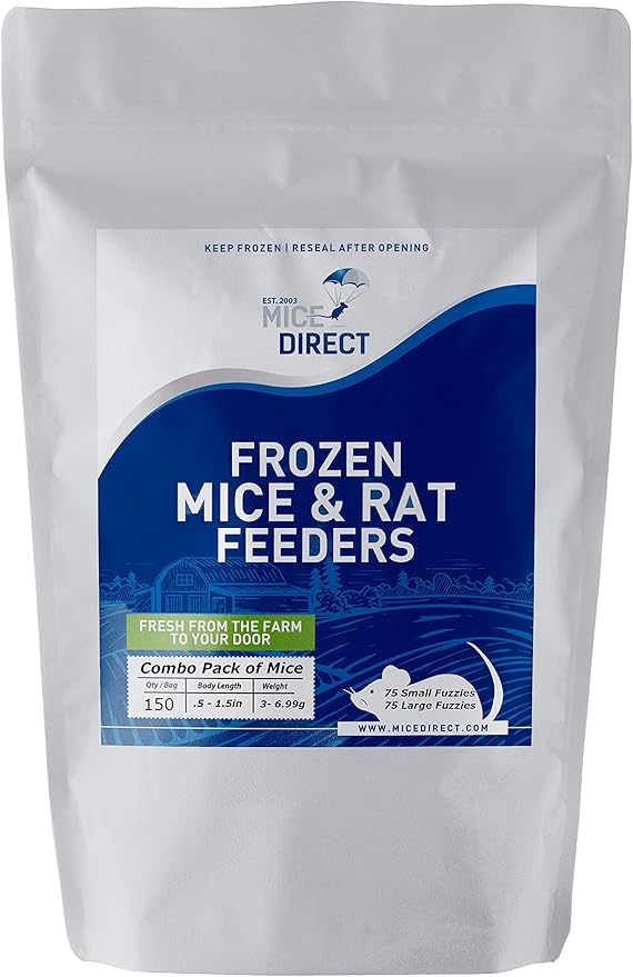 MiceDirect 150 Frozen Mice Combo Pack of 75 Small Fuzzies and 75 Fuzzies Feeders Snake Food for Mice for Corn Snakes Ball Pythons Lizards (.5-1.5 in)(Pack of 150)(525 Grams Min)