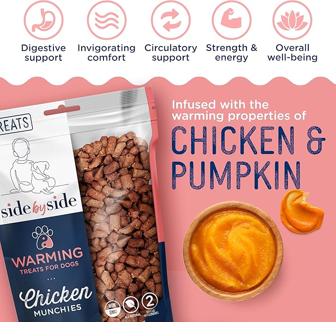 Side by Side Chicken Munchies - Warming Freeze-Dried Dog Treats - Ideal Dog Training Treats, Snack or Reward - Made of Whole Raw Ingredients, Free of Artificial Additives - USA Made (4oz., Pack of 2)