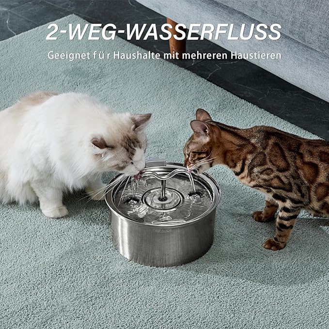 DOOOB Cat Water Fountain, 3.2L/108OZ Stainless Steel Pet Water Dispenser Automatic Metal Dog Drinking Fountains Water Bowl with 8 Filters & 8 Sponges and Ultra-Quiet Pump