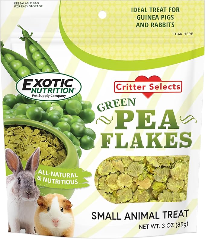 Exotic Nutrition Green Pea Flakes 3oz. - Healthy & Unique Treat - Rat, Degu, Prairie Dog, Chinchilla, Hedgehog, Parrot, Guinea Pig, Rabbit, Hamster
