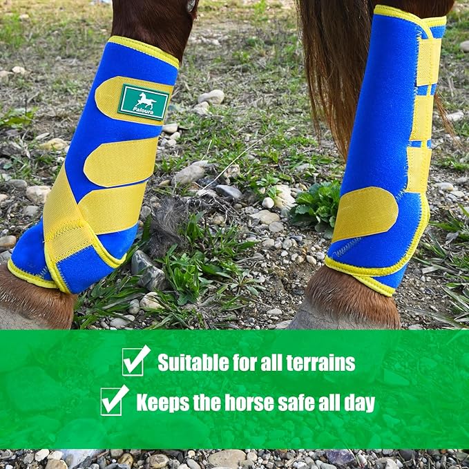 Equine Sport Horse Boots Set of 4 – Neoprene Leg Protection with Durable Hook & Loop Straps, Breathable & Comfortable Fit for Training, Riding, and Performance（Blue, Large）