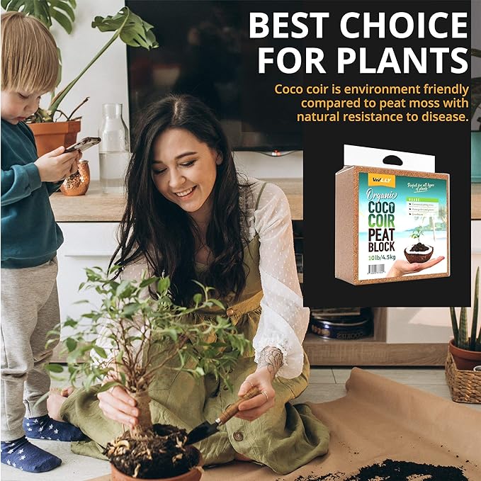 Coco Coir Brick 11 LB (5kg) - Premium Compressed Coconut Fiber Block for Indoor Plants, Seed Starting & Hydroponics - Low Salt Triple Washed - Expands to 75 Quarts - 100% Natural Peat Alternative
