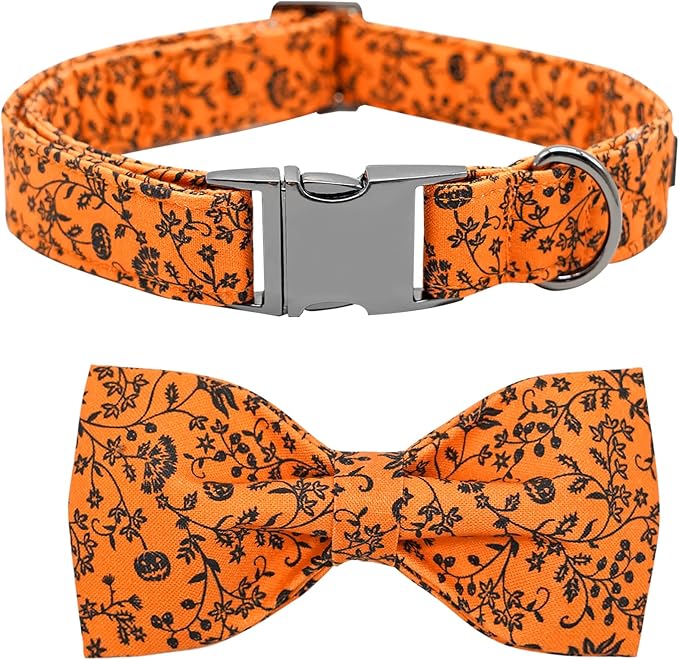 Halloween Dog Collar, Pet Collar Dog Bow Pumpkin Pet Collar Girl Boy Holiday Pet Dogs Collar Gift Bow Dogs Collar Cute Soft Puppy Collar for X-Large Dog