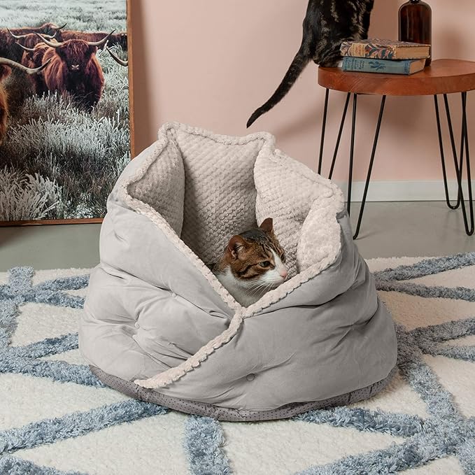 Furhaven 24" Round Pet Bed for Indoor Cats & Medium/Small Dogs, 100% Washable, For Pets Up to 35 lbs - Minky Plush & Velvet Hug Bed - Silver Gray, 24-inch