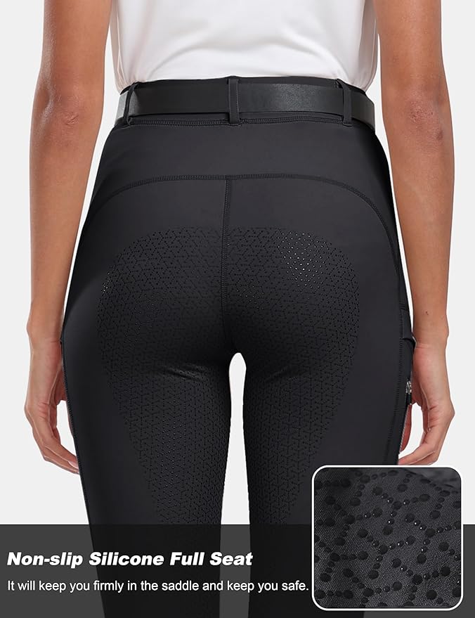 MoFiz Women's Silicone Full Seat Horse Riding Pants Zipper Pockets Equestrian Breeches Riding Tights