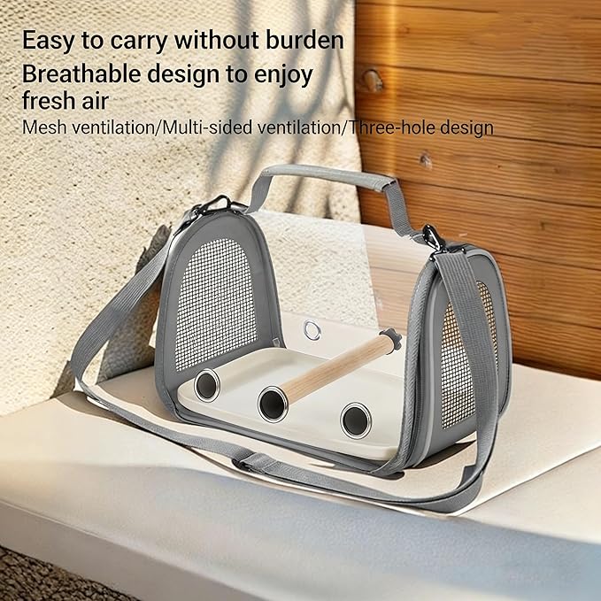 Portable Bird Travel Carrier with Breathable Mesh Windows Hands Free Parrot Backpack for Vet Visit Shopping Hiking, Clear View Small Pet Cage with Easy Clean Removable Tray and Perch