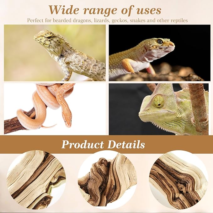 Janinka 14-17" Length Large Wood Reptile Branch for Bearded Dragon Driftwood Reptile Climbing Habitat Decoration for Terrarium Tree Trunk Ornament Gecko Frog Chameleon Spider