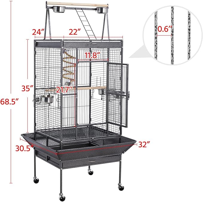 Yaheetech 68-inch Rolling Play Top Large Parrot Bird Cage for African Grey Cockatiel Conure Lovebird Parakeet Budgie