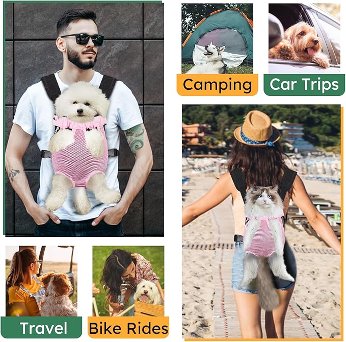 Pet Carrier Backpack, Hands-Free Adjustable Dog Front Carrier Legs Out & Easy-Fit Dog Backpack Carrier for Hiking Camping Traveling Cycling for Small Dogs and Rabbits (Medium, Pink)