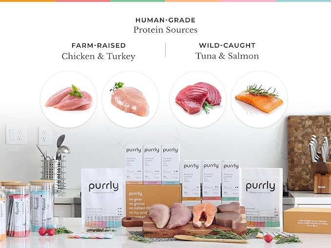 Purrly Lickable Wet Cat Treats Creamy Purée Human-Grade Chicken Breast with Prebiotic and Dietary Fiber for Digestive Health (30 Count) Non-Seafood Non-GMO No-Grains No-Artificial-Additives All Ages
