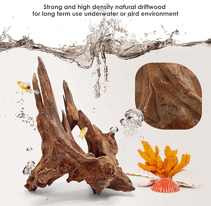 Jorewood Natural Aquarium Driftwood for Fish Tanks & Reptile Terrariums – Safe Fish Tank Decorations, Unique Twisted Branches 3-Piece 7-11 Inch Low Tannin, Easy to Sink