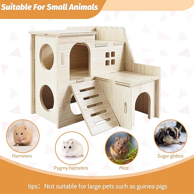Hamster House - Double-Decker Hut With Slide, Guinea Pig Castle, Cage Accessories, Small Animal Habitat Decor