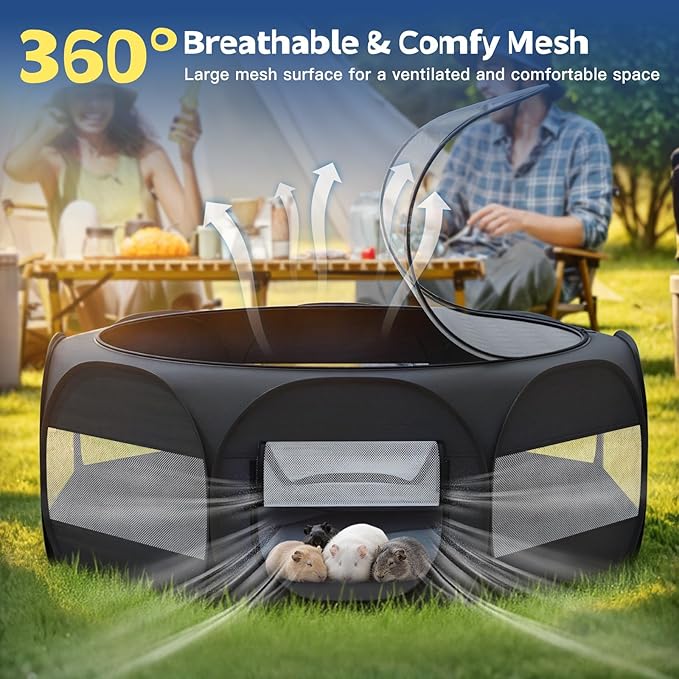 Small Animal Playpen, Chicken Brooder Box with Cover Top, Portable Outdoor Exercise Pet Cage Tent, Waterproof Breathable Pet playpen Indoor for Chick Ktiien Bunny Hamster Guinea Pig, Black