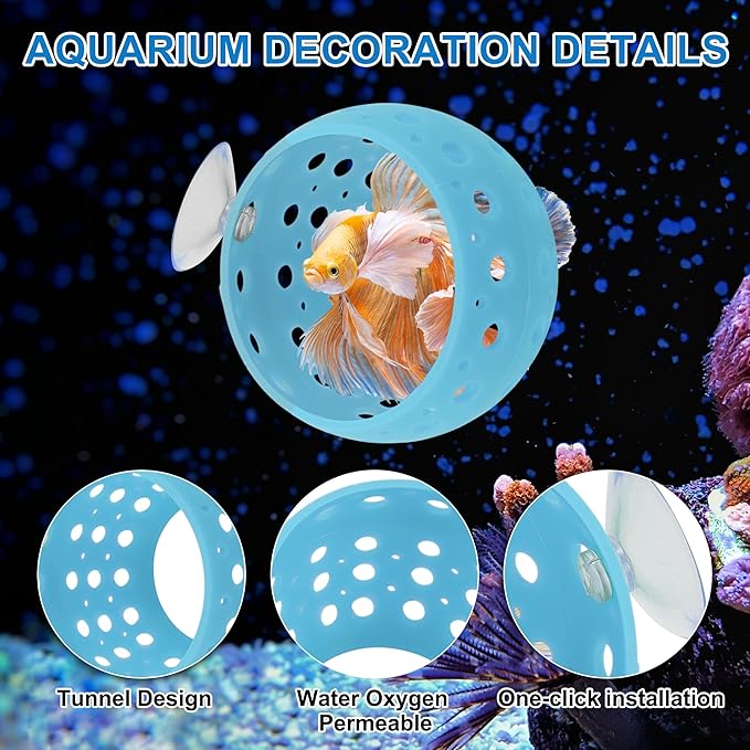 Betta Hideout Tunnel, Interactive Aquarium Decor, Aquarium Tunnel for Betta, Exciting Hiding Spot, Blue
