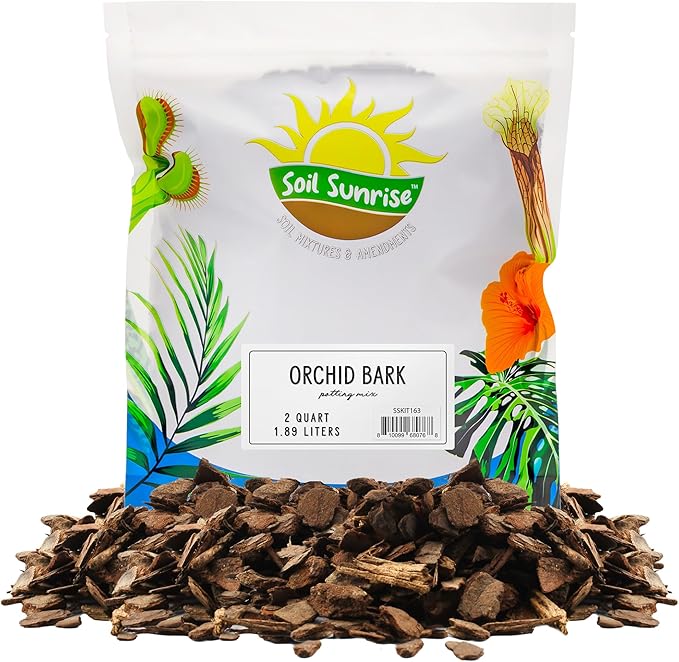 Soil Sunrise 100% Organic Orchid Potting Bark (2 Quarts) All-Natural USA-Sourced Pine Bark Orchid Mix Additive