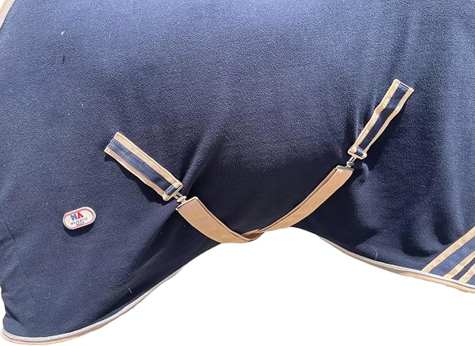 Majestic Ally Anti Pill Fleece Horse Blanket/Sheet with Silver Braided Rope (Navy, 82)