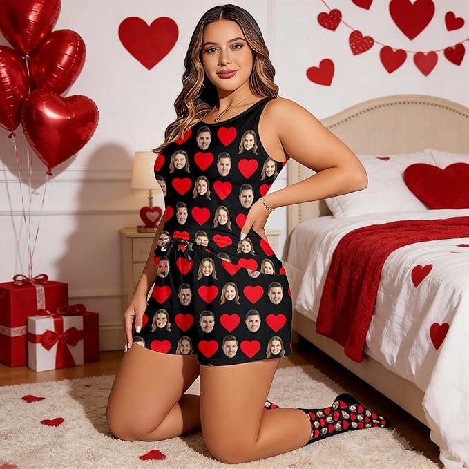 D-Story Personalized Pajamas with 1-8 Faces for Women Men, Custom Christmas Pjs, Pajamas Gifts For Family,Cat Mom,Dog Mom