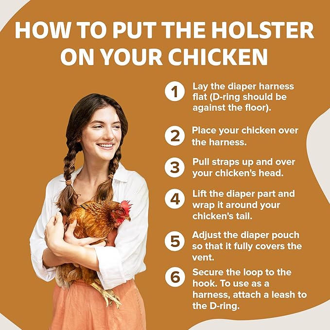 Hen Holster Wrap-Around Bird Diaper & Harness for Hens, Roosters, Ducks, Geese - with Removable Vinyl Liner, Adjustable Fit for Outdoor Adventures & Indoor Use - Easy to wear - XL, Tiger