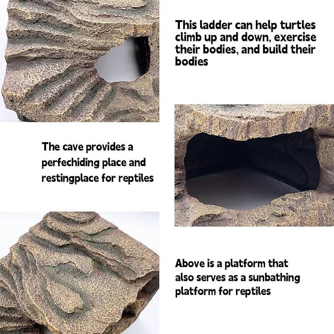 kathson Turtles Basking Platform Tortoise Resting Terrace Climbing Ramp Resin Dock Tank Decorations Reptile Hiding Cave Hideouts for Aquatic Turtles, Frog, Newts and Salamanders，Large