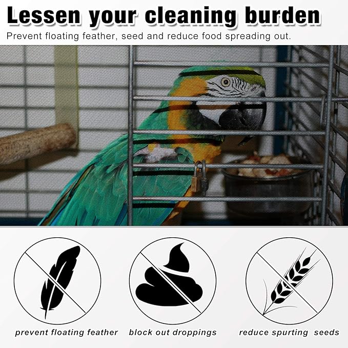 Shappy 2 Pieces Adjustable Bird Cage Seed Catcher Birdcage Cover Nylon Mesh Netting Soft Skirt Guard for Parrot Parakeet Macaw Round Square Cage(78 x 14.6 Inch in Circumference and Width,White, Black)