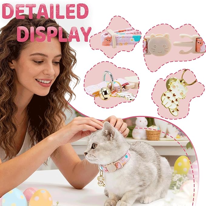 Elegant little tail 2 Pack Cat Collar- Easter Cat Collars Breakaway with Bell Pendant Wedding Kitten Boy Girl Safety Adjustable 7-12 Inch Collar for Small Cats Puppy