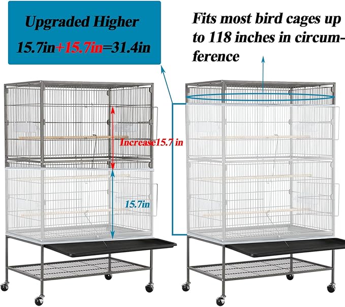 ASOCEA Large Bird Cage Seed Cather,Bird Cage Cover Adjustable Soft Airy Skirt Guard Birdcage Nylon Mesh Net for Parrot Parakeet Macaw African Round Square Cages Cover (118 * 31.5in/300 * 80cm) (White)