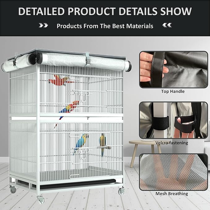 Universal Large Bird Cage Cover - 600D Cage Covers for Night, Good Night Bird Cage Cover for Large Birdcage -L31″xW20″xH51″