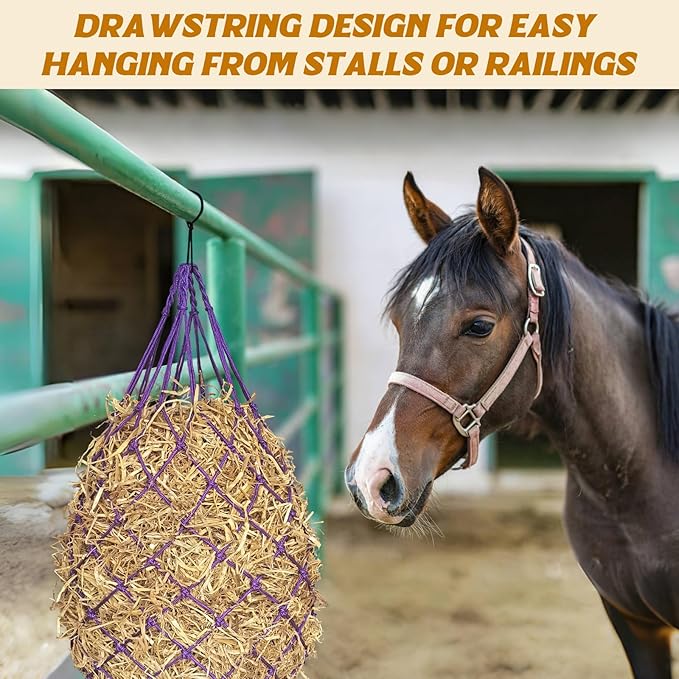 2PCS Hay Nets for Horses,2.36"x2.36" Holes 40”Horse Hay Feeder Net for Slower Feeding,Strong Load-Bearing Hay Bag Hanging for Horse Stable Trailer (Purple)