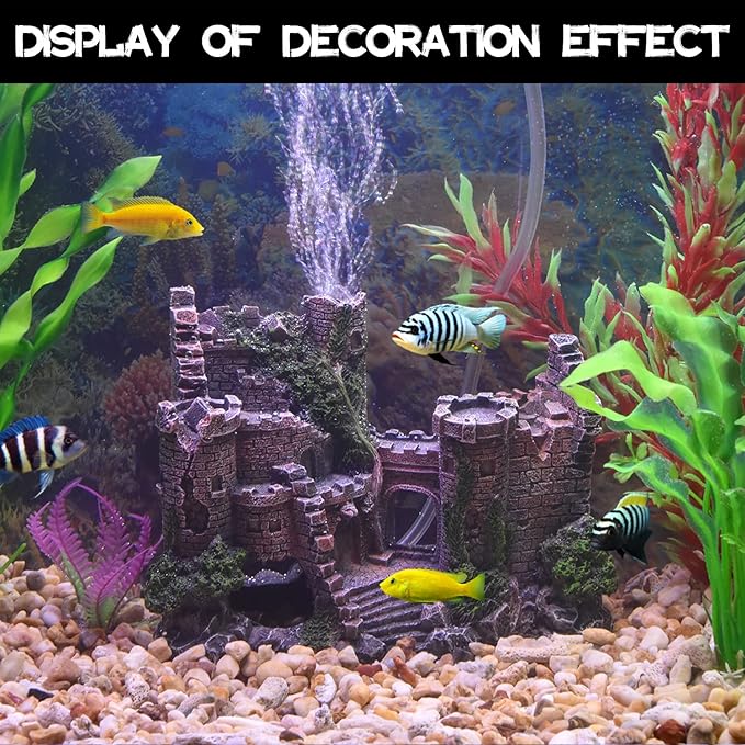 Aquarium Decorations- Castle Fish Tank Bubbler Decorations for Aquatic Pets to Breed Play and Rest Fish Decorations for Tank