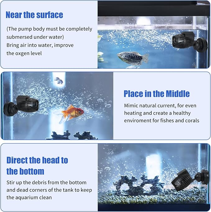 AQUANEAT Aquarium Wavemaker Circulation Pump, 480GPH Fish Tank Powerhead, Submersible Water Pump, Magnetic Base